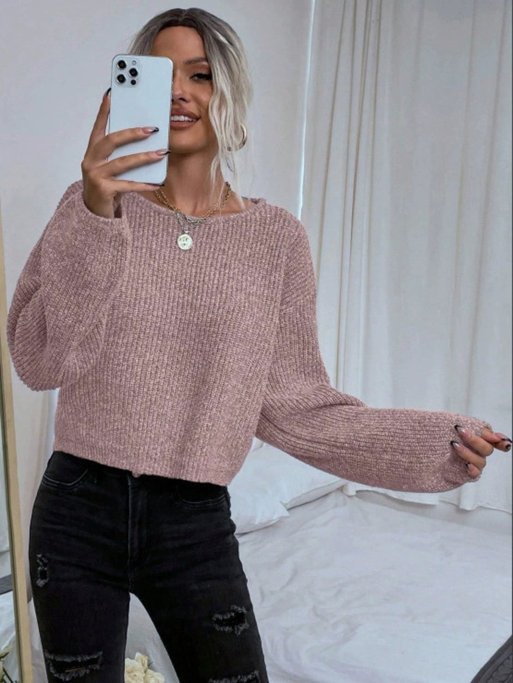 ZARA Warm Soft Long Sleeve Solid Loose Off Shoulder Crew Neck Sweet Sweater